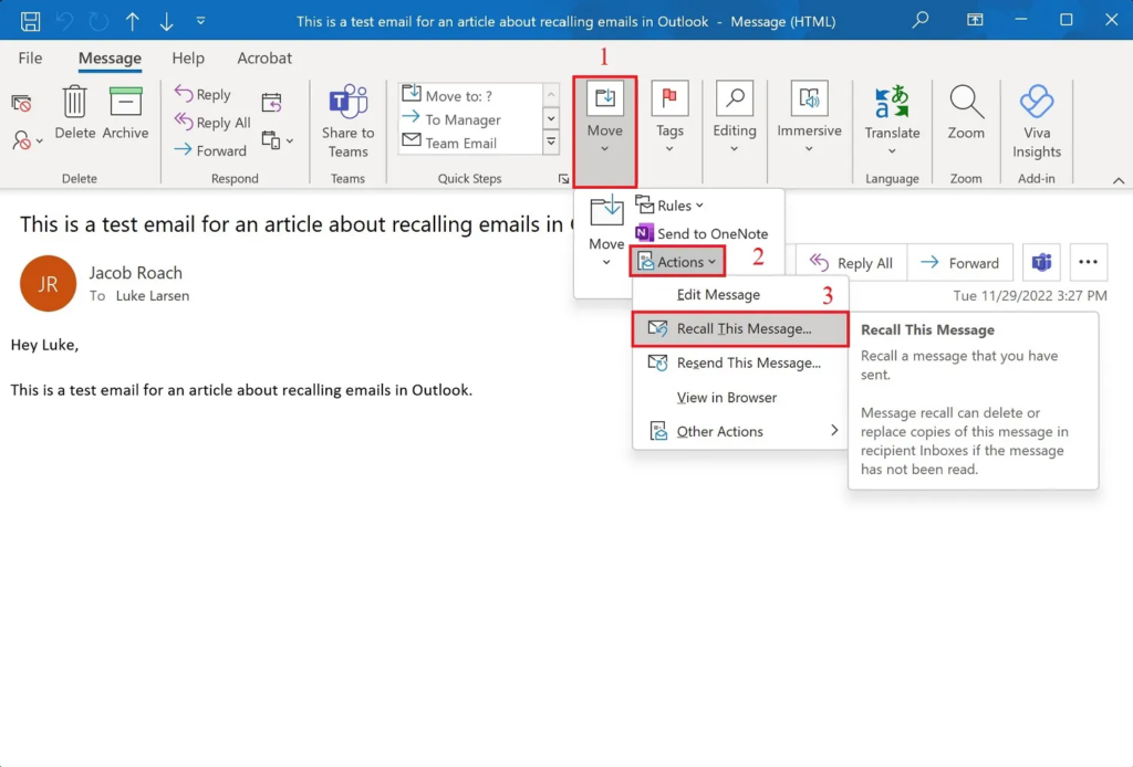 How to recall an email in outlook